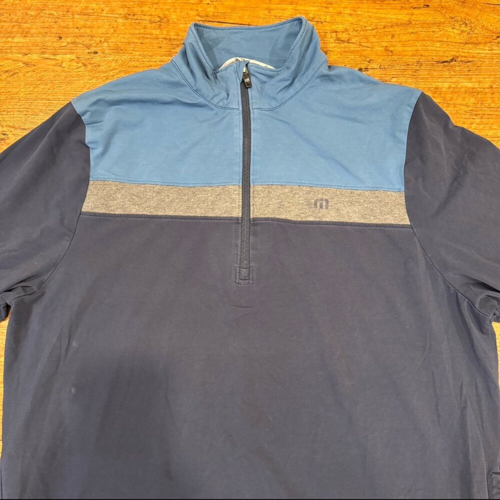 Travis Mathew Blue 1/4 Zip Performance Golf Pullover Sweater Sweatshirt Men's XL - Picture 1 of 9